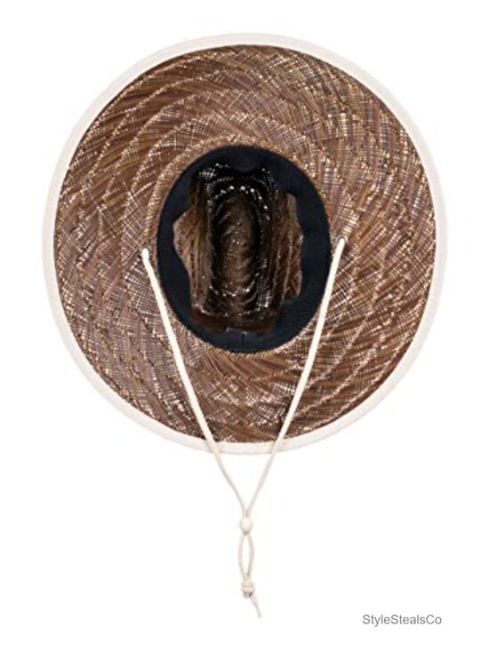 Woven Straw Sun Hat Wide Brim Adjustable Chin Strap UV Protection Beach Vacation